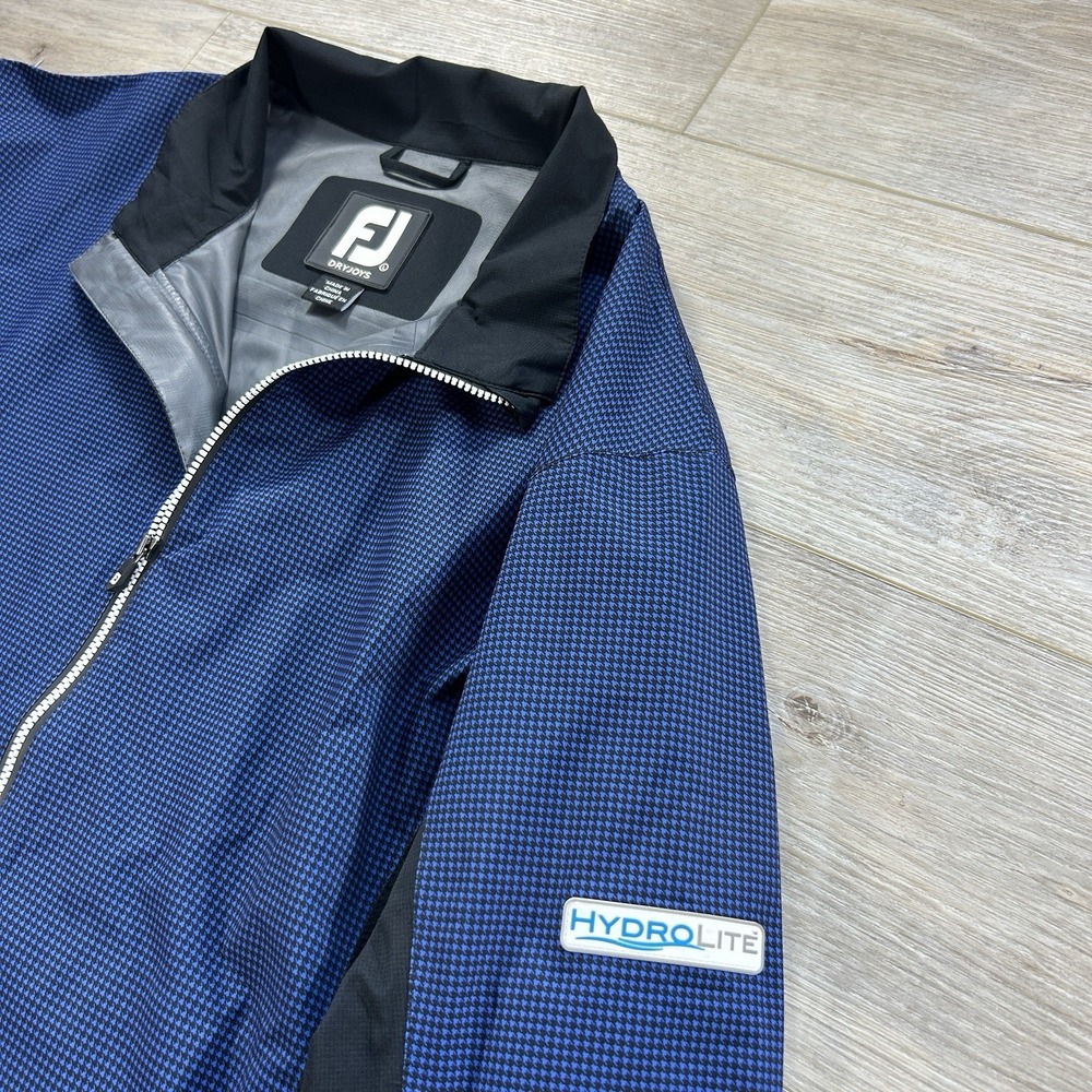 FootJoy DryJoys Hydrolite Large Golf Rain Jacket Blue Houndstooth Waterproof - Picture 5 of 13